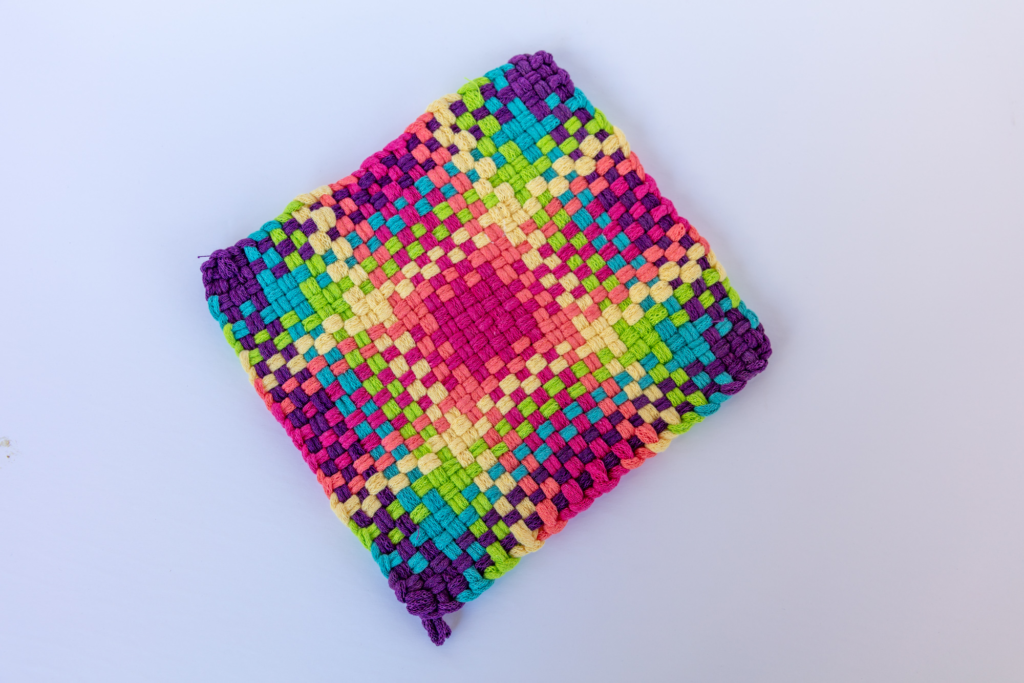 Handmade neon rainbow potholder